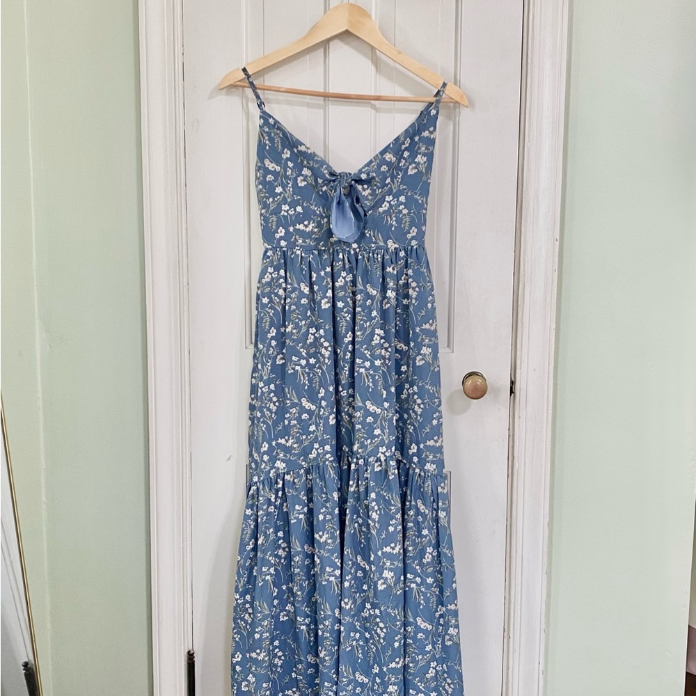 Blue Floral Tie-Front Maxi Dress